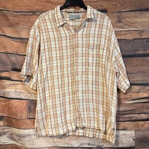 OP Ocean Pacific Men's XL Plaid Shirt Button Up Short Sleeve Orange Checked Camp